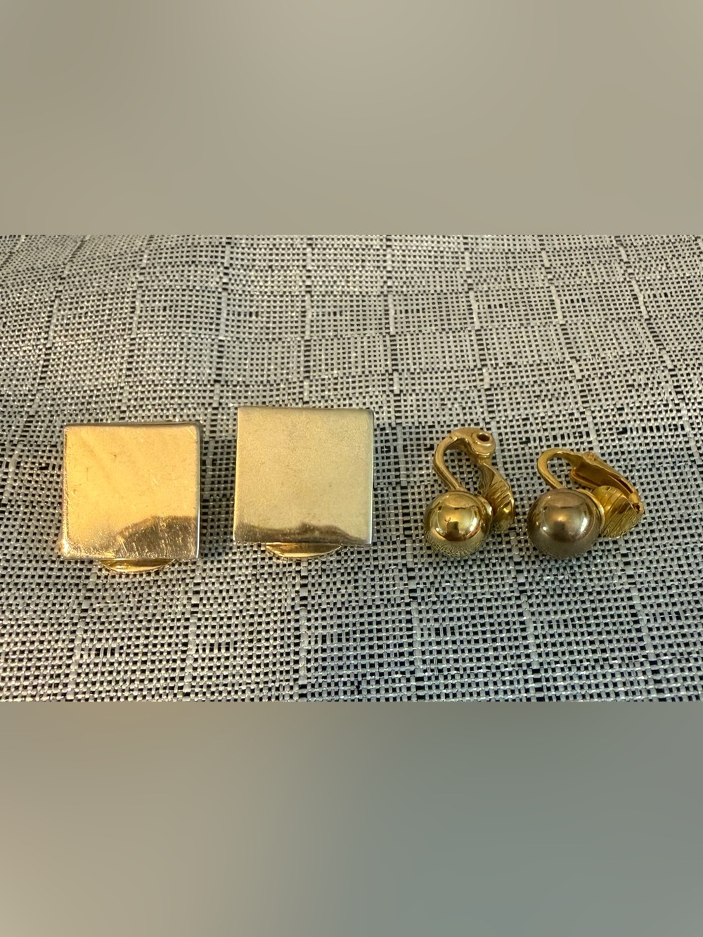 Gold-tone Square Clip Earrings and Clip-On Ball Earrings